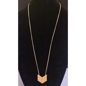 J Crew Gold-Toned V Shape Necklace With Pave Rhinestones Pendant 17 Inch Chain
